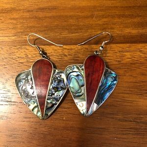 Sterling silver earrings with wood and shell inlay